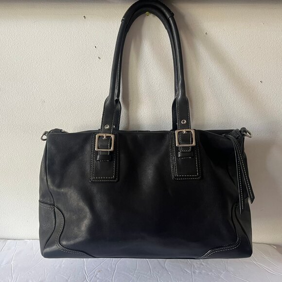 Y2K COACH VINTAGE HAMPTON LEATHER SATCHEL BLACK - Picture 1 of 10